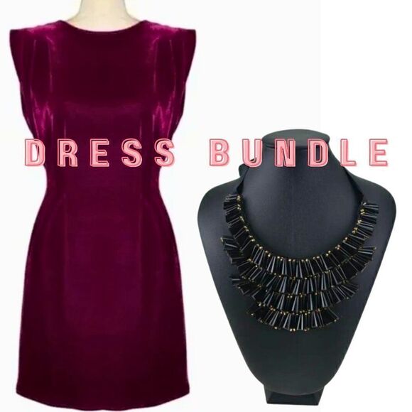 NWOT Revolve Tularosa Womens Velvet Plum Goddess Dress + Necklace Bundle - Picture 3 of 3